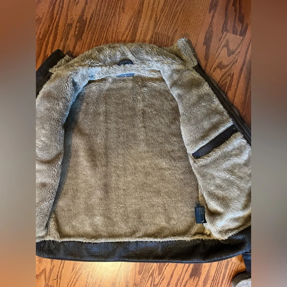 Rogue State Men's Brown Faux Fur Bomber Flight Jacket Large - Picture 9 of 11